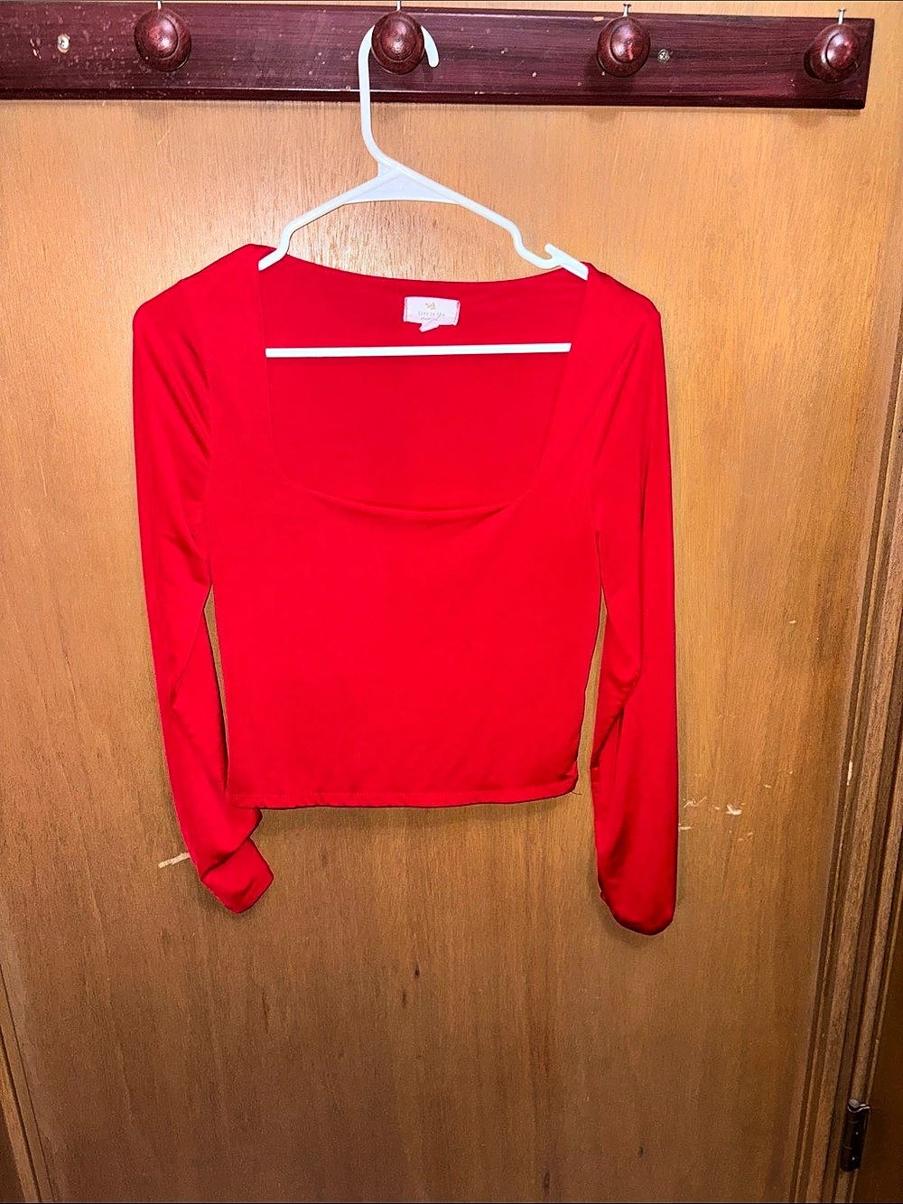 Live in the Moment Square Neck Long Sleeve Crop Top Red Large